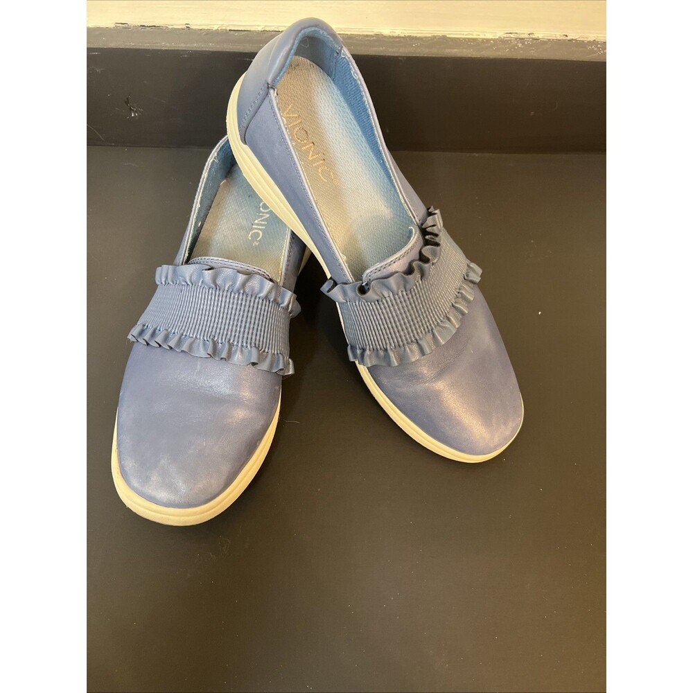 Earth Origins Ellis Shoes Womens Blue Leather Ruffle Casual Comfort Slip‎ On 7.5
